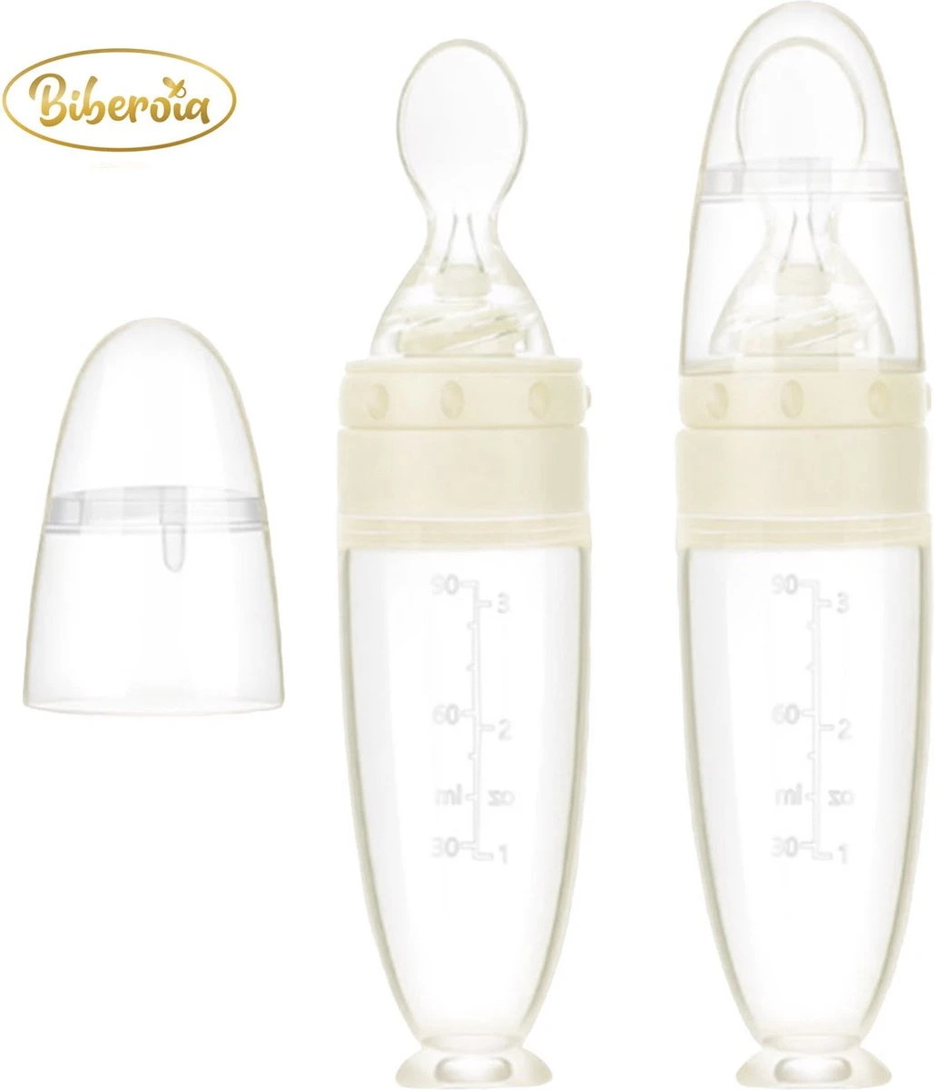 Biberoia® Knijpfles Met Lepel – Baby / Kinderbestek - Kraamcadeau – Babyshower – Wit 6 Biberoia® Knijpfles Met Lepel – Baby / Kinderbestek - Kraamcadeau – Babyshower – Wit - Afbeelding 4