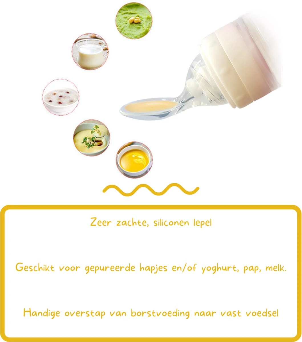 Biberoia® Knijpfles Met Lepel – Baby / Kinderbestek - Kraamcadeau – Babyshower – Wit 4 Biberoia® Knijpfles Met Lepel – Baby / Kinderbestek - Kraamcadeau – Babyshower – Wit - Afbeelding 2