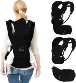 Deryan Pack Luxe Ergonomische Draagzak - Babydrager + Opbergvakjes - Zwart -Babyproducten Serie Winkel 1105x1200