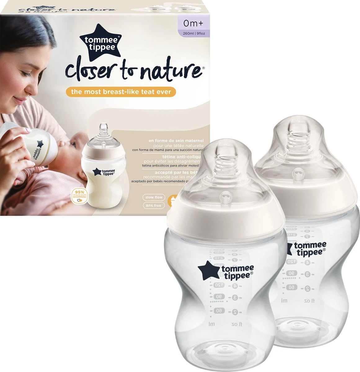 Tommee Tippee Closer To Nature - Zuigflessen - Langzame Uitstroomsnelheid - Anti-colic Ventiel - 260 Ml - Verpakking Van 2 Stuks - Doorzichtig 4 Tommee Tippee Closer To Nature - Zuigflessen - Langzame Uitstroomsnelheid - Anti-colic Ventiel - 260 Ml - Verpakking Van 2 Stuks - Doorzichtig - Afbeelding 2