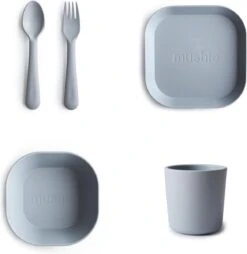 Mushie Serviesset |Set Bord+beker+Kom+vork En Lepel|5-delig|Cloud|Kinderservies|BIBS|Bestek|Bord|Beker|Cup | Kom