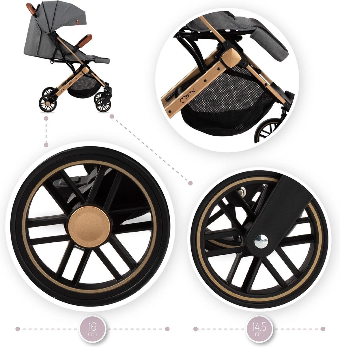 MoMi Wandelwagen - Compacte Lichtgewicht Buggy - Estelle - Gray-Gold (geschikt Van 6mnd - 15kg) 19 MoMi Wandelwagen - Compacte Lichtgewicht Buggy - Estelle - Gray-Gold (geschikt Van 6mnd - 15kg) - Afbeelding 17