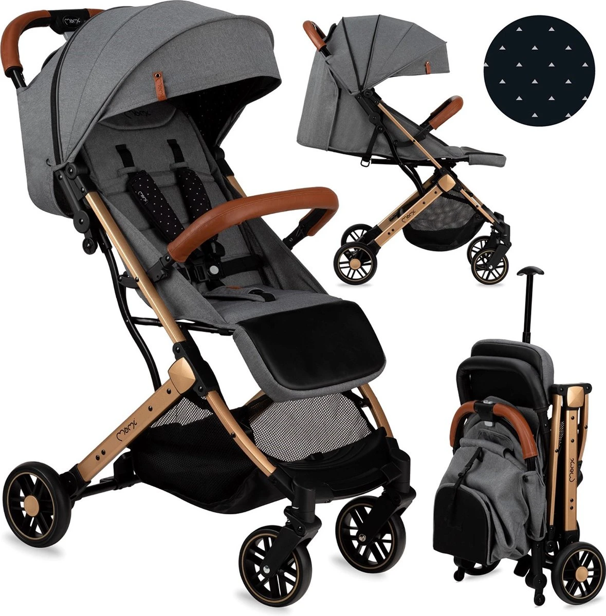 MoMi Wandelwagen - Compacte Lichtgewicht Buggy - Estelle - Gray-Gold (geschikt Van 6mnd - 15kg) 3 MoMi Wandelwagen - Compacte Lichtgewicht Buggy - Estelle - Gray-Gold (geschikt Van 6mnd - 15kg)