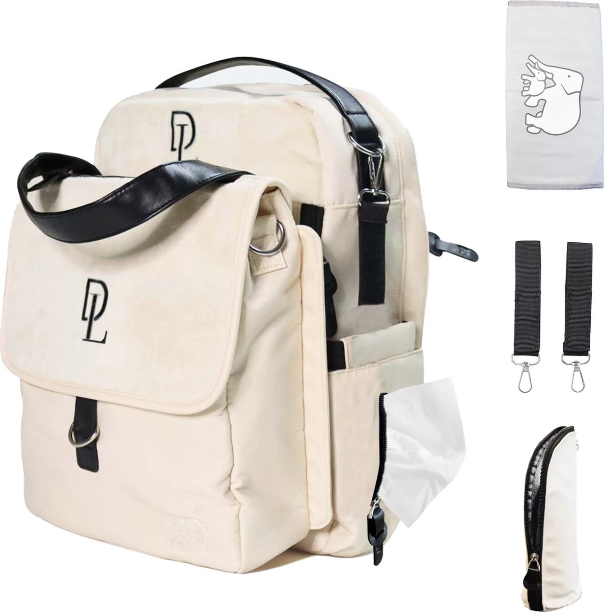 Deryan Luiertas Rugzak Met Verschoonmatje - Inclusief Flessenwarmhouder - Kinderwagenhaken En Isoleervak - Cream 3 Deryan Luiertas Rugzak Met Verschoonmatje - Inclusief Flessenwarmhouder - Kinderwagenhaken En Isoleervak - Cream