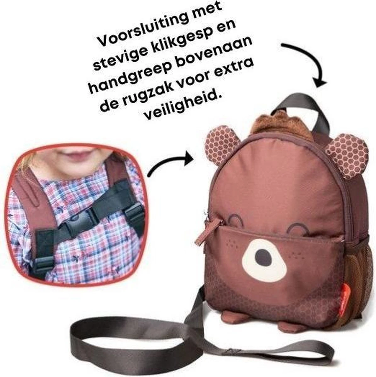 Kindertuigje Met Looplijn - Rugzak Voor Peuter & Kleuter - Tuigje Kind - Rugzaktuigje - Beer 6 Kindertuigje Met Looplijn - Rugzak Voor Peuter & Kleuter - Tuigje Kind - Rugzaktuigje - Beer - Afbeelding 4