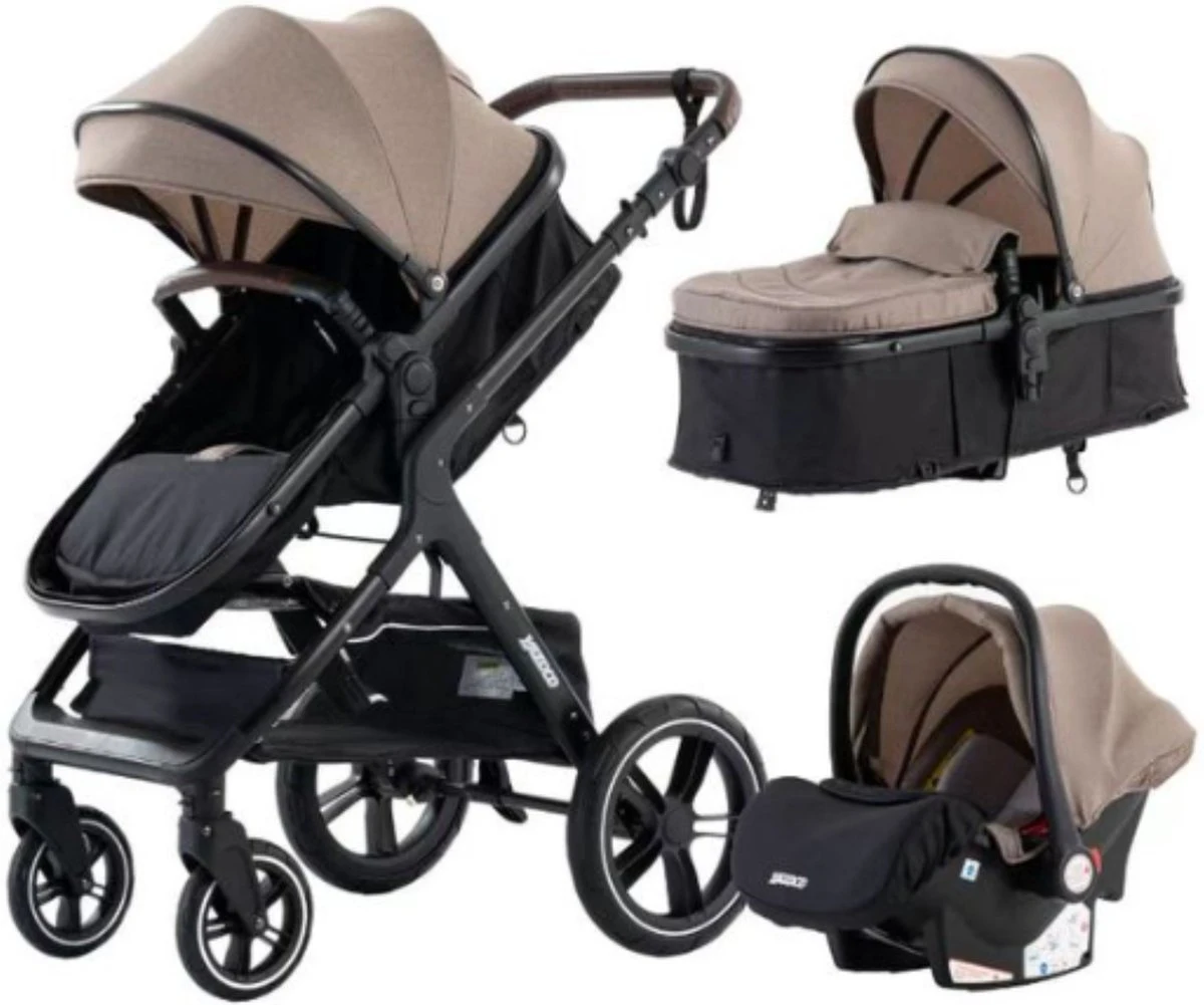 Merkloos Kinderwagen 3-in-1 – Luxe Kinderwagen - Buggy – Wandelwagen - Multifunctioneel – Opklapbaar – Incl Autostoel – Khaki 3 Merkloos Kinderwagen 3-in-1 – Luxe Kinderwagen - Buggy – Wandelwagen - Multifunctioneel – Opklapbaar – Incl Autostoel – Khaki
