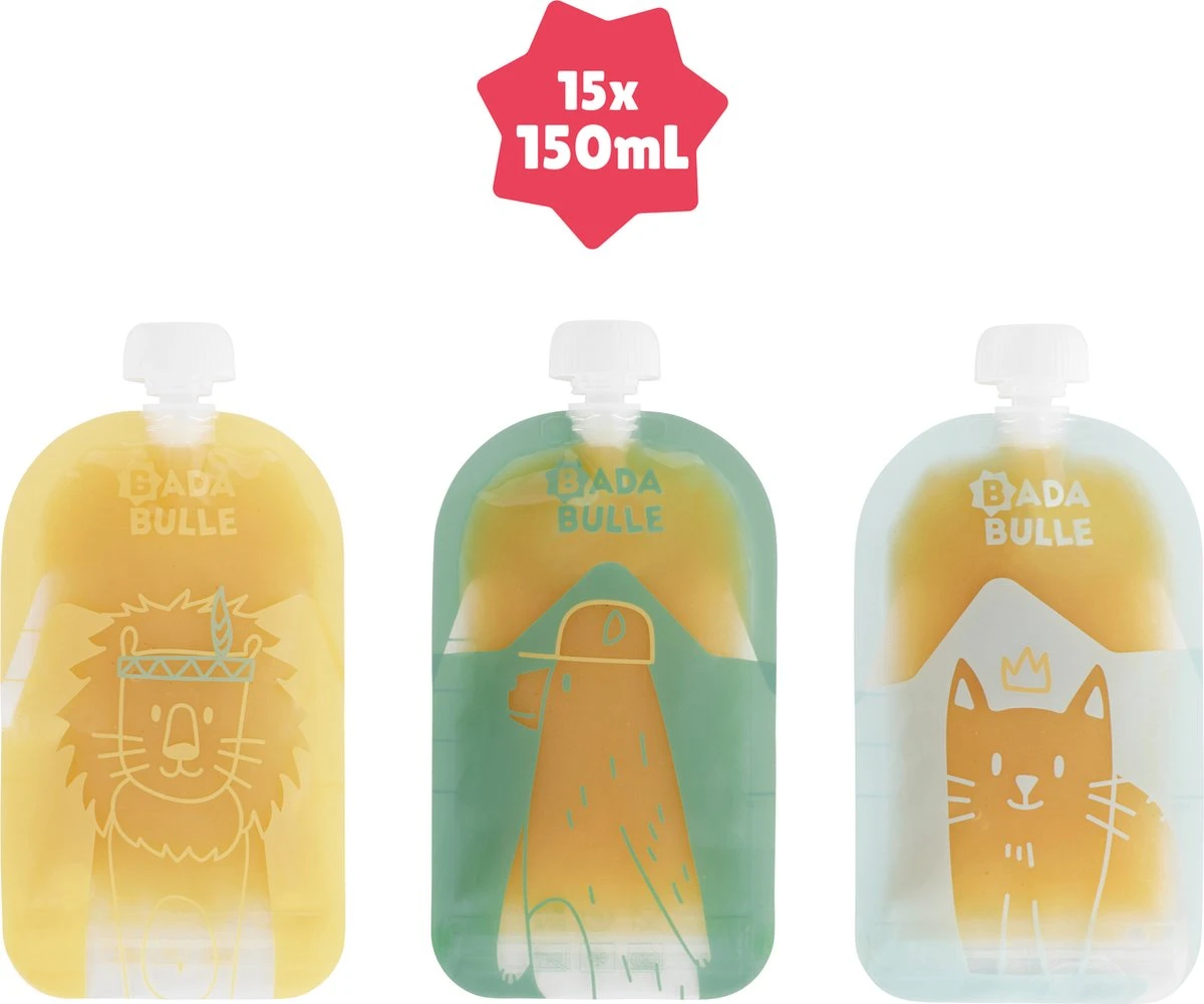 Badabulle 15 Stuks Herbruikbare Knijpzakjes B004500 5 Badabulle 15 Stuks Herbruikbare Knijpzakjes B004500 - Afbeelding 3