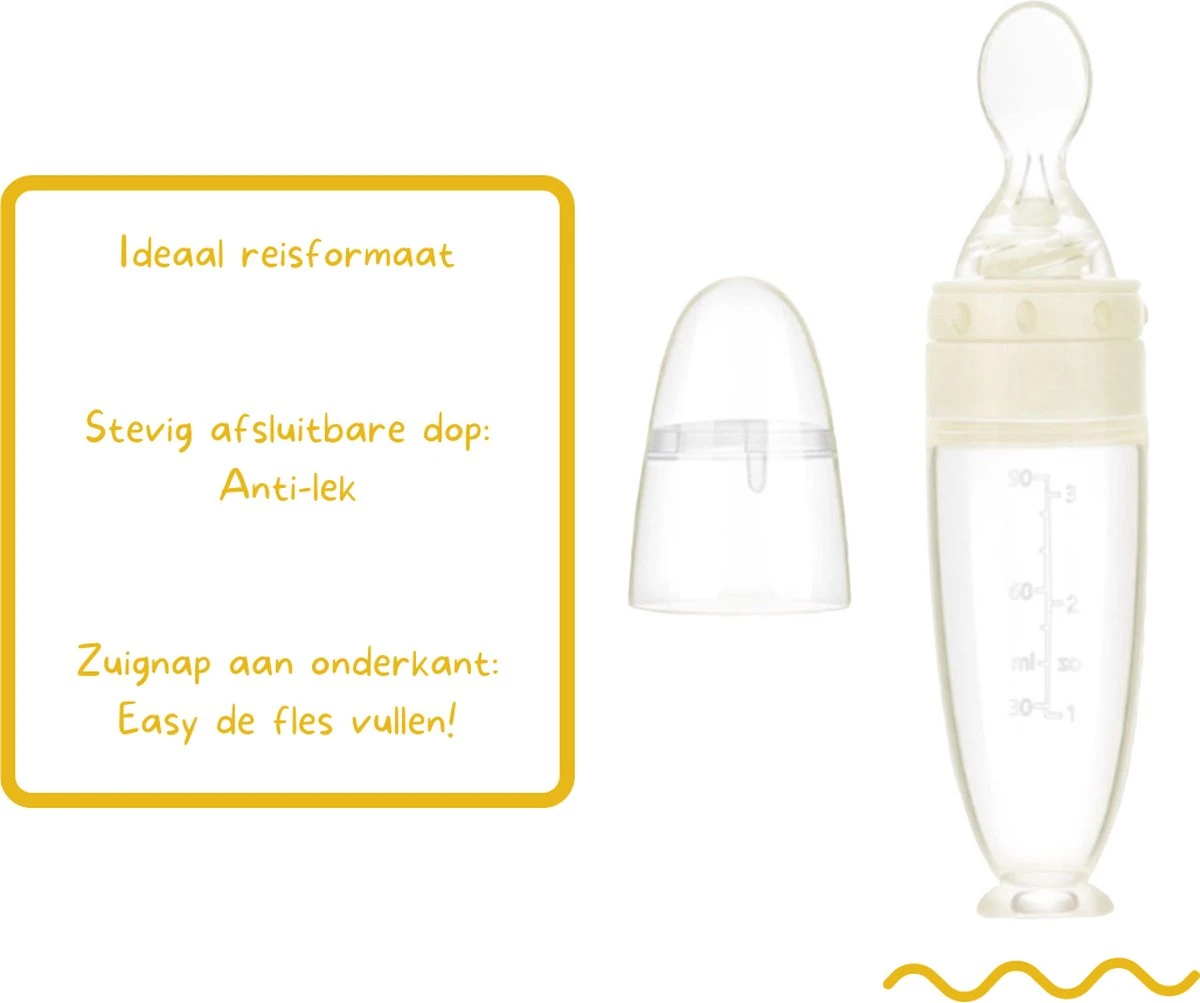 Biberoia® Knijpfles Met Lepel – Baby / Kinderbestek - Kraamcadeau – Babyshower – Wit 5 Biberoia® Knijpfles Met Lepel – Baby / Kinderbestek - Kraamcadeau – Babyshower – Wit - Afbeelding 3