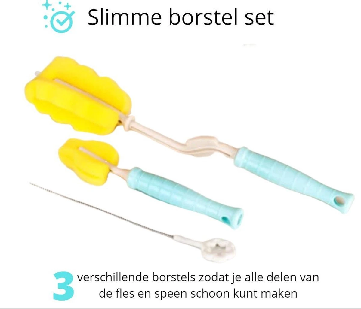 Flessen Droogrek Inclusief Borstelset - Afdruiprek Babyflessen Met Flessenborstels - Flessendroogrek Met Lekbak - Mint 8 Flessen Droogrek Inclusief Borstelset - Afdruiprek Babyflessen Met Flessenborstels - Flessendroogrek Met Lekbak - Mint - Afbeelding 6