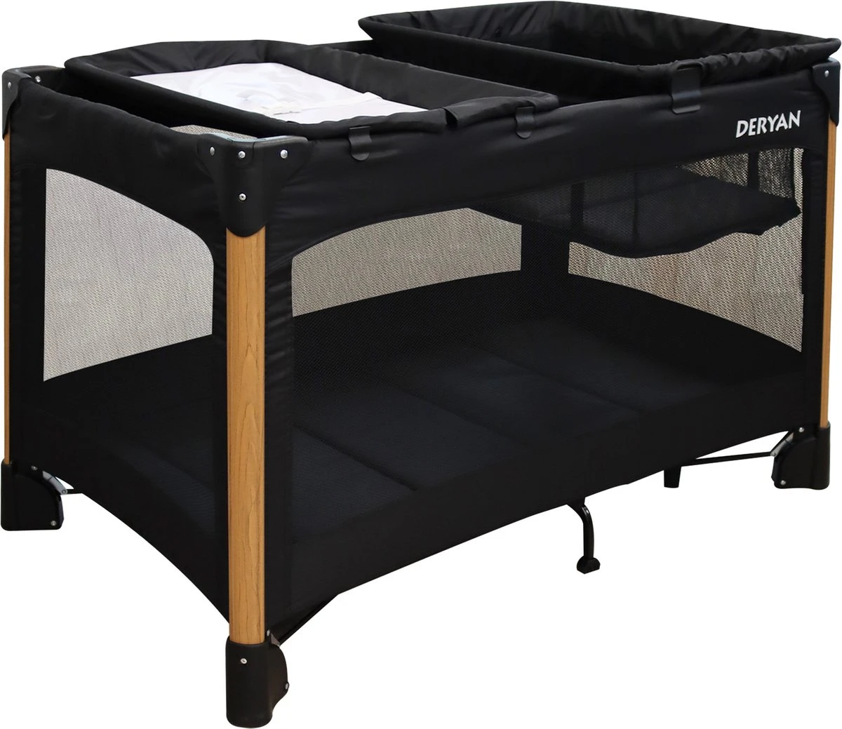 Deryan Luxe Campingbed Compleet - 120x60cm - Bodemverhoger - Verschoonblad - Opbergmand - Zwart 8 Deryan Luxe Campingbed Compleet - 120x60cm - Bodemverhoger - Verschoonblad - Opbergmand - Zwart - Afbeelding 6