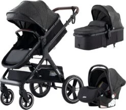 Loft Home Luxe 3-in-1 Kinderwagen - Wandelwagen - Autostoeltje - Buggy - Inklapbaar - Zwart - 0-36 Maanden