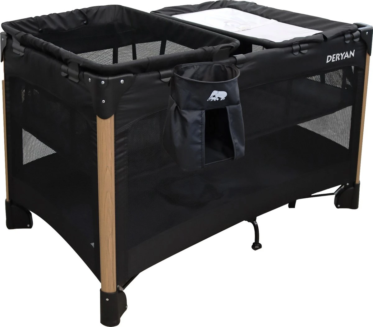 Deryan Luxe Campingbed Compleet - 120x60cm - Bodemverhoger - Verschoonblad - Opbergmand - Zwart 4 Deryan Luxe Campingbed Compleet - 120x60cm - Bodemverhoger - Verschoonblad - Opbergmand - Zwart - Afbeelding 2