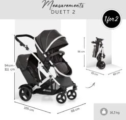 BERKATMARKT - Hauck Duett 2 Dubbele Kinderwagens Voor Baby's En Kinderen, Omkeerbare Zitting, In Hoogte Verstelbaar, Zonwering, Regenbescherming, Opvouwbaar, Tot 36 Kg, Zwarte Woud -Babyproducten Serie Winkel 1200x1140