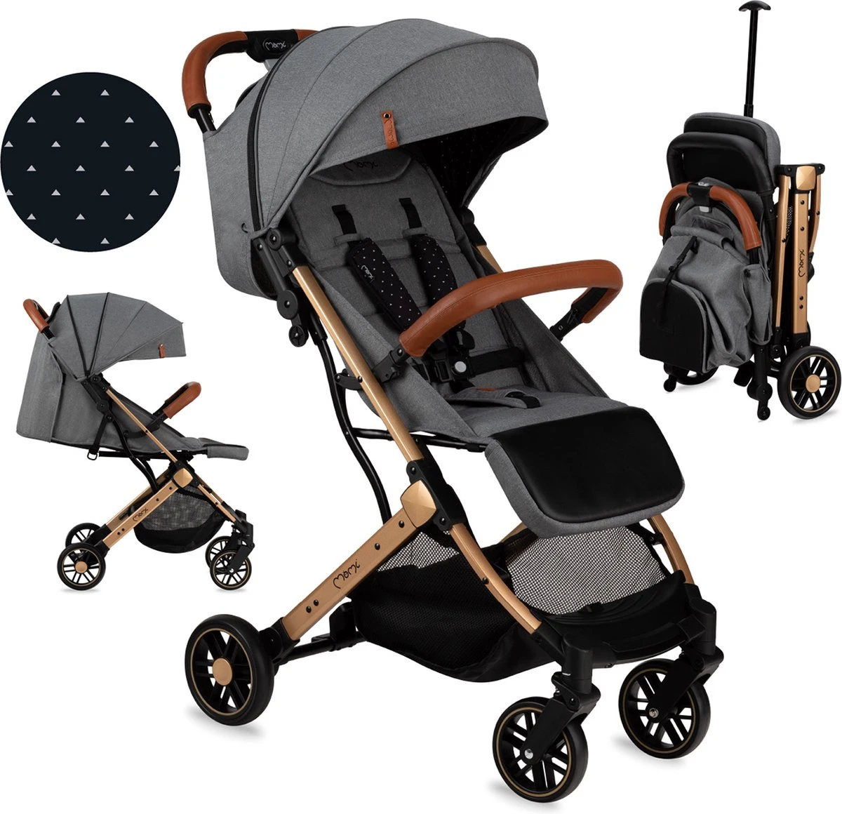 MoMi Wandelwagen - Compacte Lichtgewicht Buggy - Estelle - Gray-Gold (geschikt Van 6mnd - 15kg) 9 MoMi Wandelwagen - Compacte Lichtgewicht Buggy - Estelle - Gray-Gold (geschikt Van 6mnd - 15kg) - Afbeelding 7