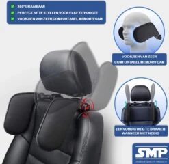 SMP® Hoofdsteun Auto Voor Kinderen En Volwassenen Voor Slapen In Auto - Nekkussen Auto - Reiskussen Auto - Neksteun Auto - Hoofdkussen Auto - Verstelbaar - Memoryfoam Met Ademde Stof - Zwart -Babyproducten Serie Winkel 1200x1168