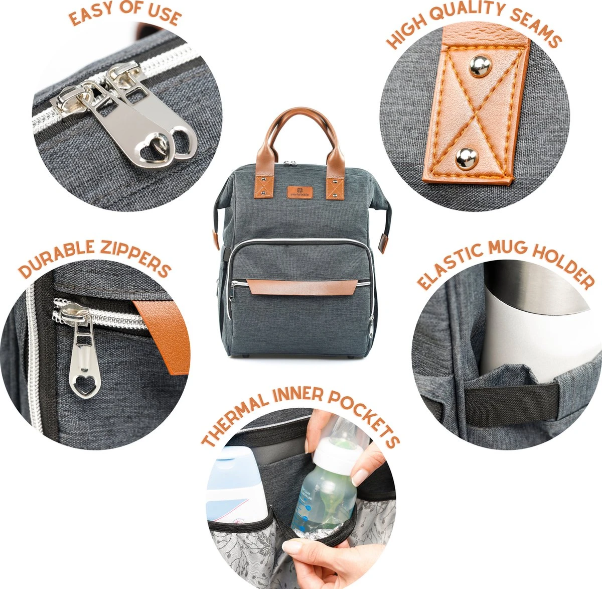 Periwinkle - Luiertassen - Waterproof Baby Verzorgingstas - Baby Rugzak - Luiertas - Verzorgingstas - Linnen - Bordeaux 6 Periwinkle - Luiertassen - Waterproof Baby Verzorgingstas - Baby Rugzak - Luiertas - Verzorgingstas - Linnen - Bordeaux - Afbeelding 4