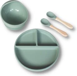 Kids Cultures | Baby Servies | Kinderbord En Kinderkom Met Zuignap Inclusief Lepels | Baby Bord | Groen