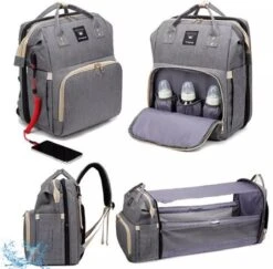 Luier- En Verzorgingstas - Luiertassen - Baby Rug Tas Met Isoleervak - Incl Flessen Verwarmer - Luiertas - Unisex/Jongens/Meisjes - Grijs - Luier Tas - Verzorgingstas Baby - Uitschuifbaar Verschoon/ Slaap Bedje - Incl Matrasje Baby - USB Poort -Babyproducten Serie Winkel 1200x1180 4