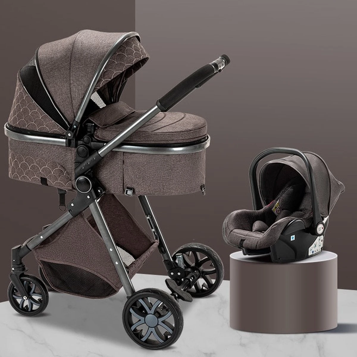Merkloos Kinderwagen 3-in-1 – Luxe Kinderwagen - Buggy – Wandelwagen - Multifunctioneel – Opklapbaar – Incl Autostoel – Donkerbruin 3 Merkloos Kinderwagen 3-in-1 – Luxe Kinderwagen - Buggy – Wandelwagen - Multifunctioneel – Opklapbaar – Incl Autostoel – Donkerbruin