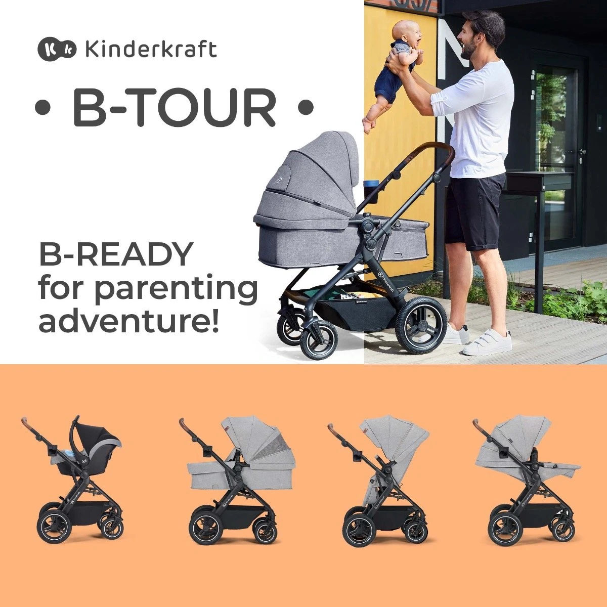 Kinderkraft B-Tour Ash Grey 3-in-1 Combi Kinderwagen Incl. Autostoel KSBTOU00DGR3000 12 Kinderkraft B-Tour Ash Grey 3-in-1 Combi Kinderwagen Incl. Autostoel KSBTOU00DGR3000 - Afbeelding 10