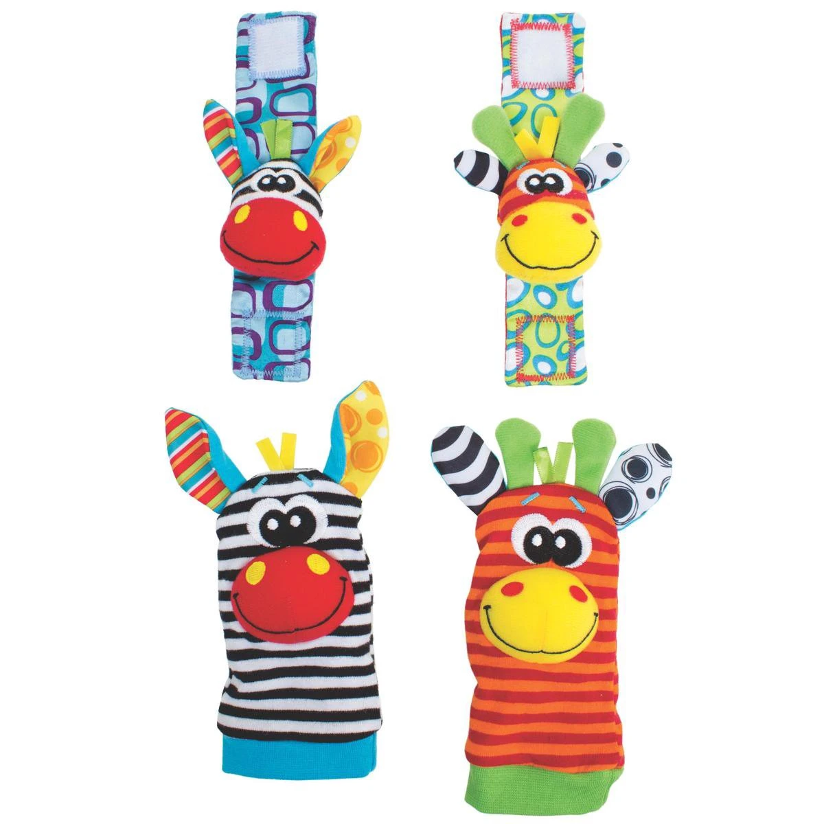 Playgro Pols- En Voetrammelaarset Zebra & Giraf - Set Van 4 Stuks, 2 Polsbandjes En 2 Rammelsokjes 4 Playgro Pols- En Voetrammelaarset Zebra & Giraf - Set Van 4 Stuks, 2 Polsbandjes En 2 Rammelsokjes - Afbeelding 2