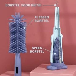 Baby Flessenborstel - Flessenreiniger - Flessenborstel Siliconen - Flesvoedingsaccessoires - BPA Vrij - Blauw - 3 In 1 -Babyproducten Serie Winkel 1200x1200 1398