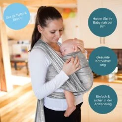 Makimaja Baby Sling - Licht Grijs Met Sterren - Hoge Kwaliteit 100% Natuurlijk Katoen Baby Sling - Baby Sling Pasgeborene En Baby's Tot 15 Kg - Plus Inclusief: Baby Slabbetje -Babyproducten Serie Winkel 1200x1200 269