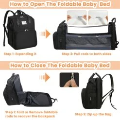 Merkloos Luiertas Rugzak - Luiertassen Met Babybed - Grote Luiertas Met Wieg - Luiertas Verzorgingstas Met Babybedje - Verzorgingsrugzak - Zwart -Babyproducten Serie Winkel 1200x1200 296