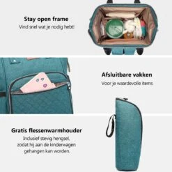 Miss Lulu Luiertas Rugzak - Inclusief Buggy En Kinderwagen Haken - Groen (E6705 GN) -Babyproducten Serie Winkel 1200x1200 362