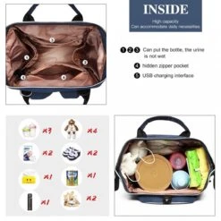 Miss Lulu Luiertas Rugzak - Luiertas Met USB Oplaadstation - Baby Tas Inclusief Buggy En Kinderwagen Haken - Blauw (E6705USB NY) -Babyproducten Serie Winkel 1200x1200 408