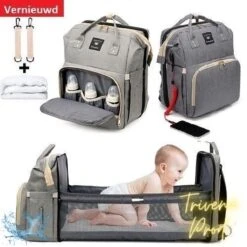 Luier- En Verzorgingstas - Luiertassen - Baby Rug Tas Met Isoleervak - Incl Flessen Verwarmer - Luiertas - Unisex/Jongens/Meisjes - Grijs - Luier Tas - Verzorgingstas Baby - Uitschuifbaar Verschoon/ Slaap Bedje - Incl Matrasje Baby - USB Poort -Babyproducten Serie Winkel 1200x1200 431