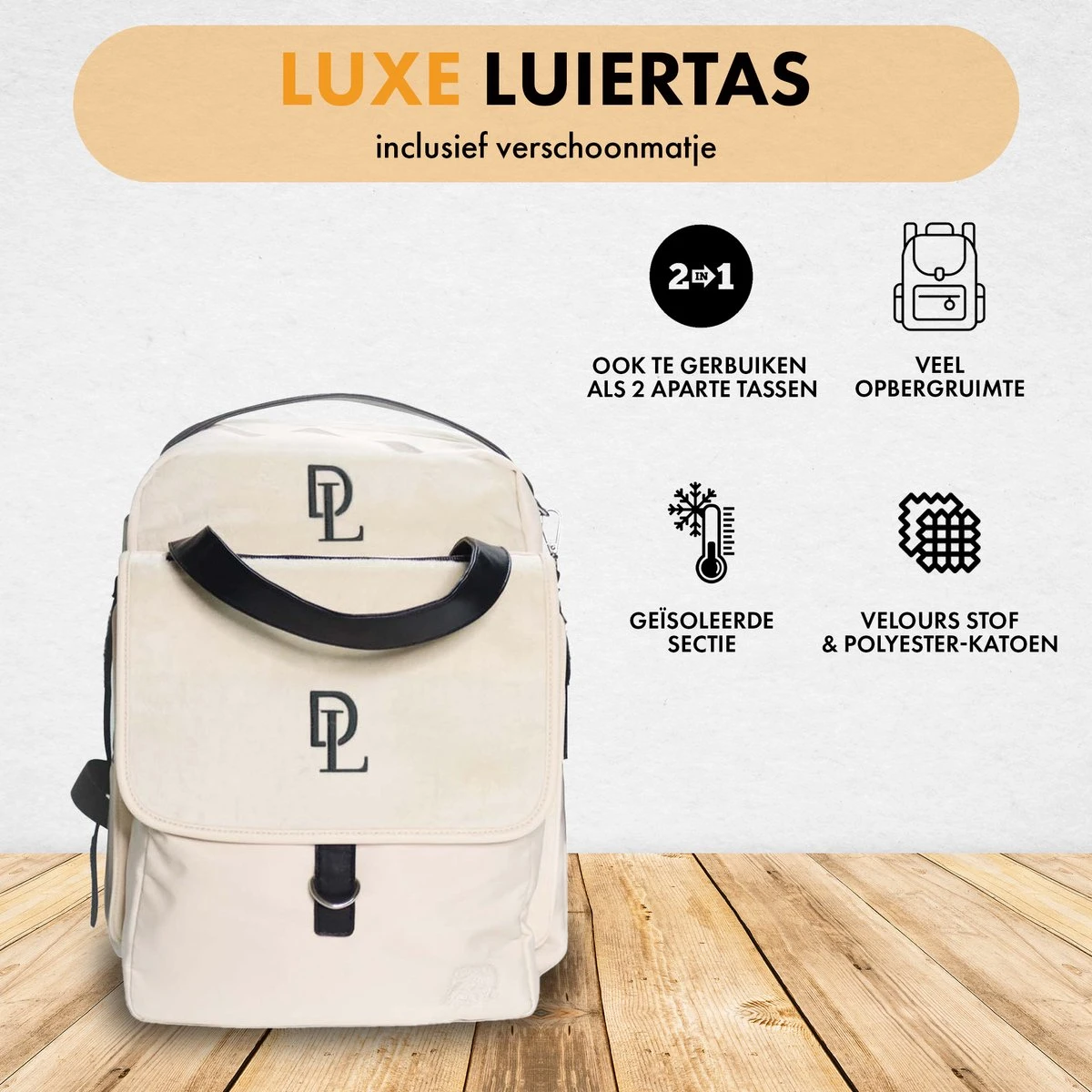 Deryan Luiertas Rugzak Met Verschoonmatje - Inclusief Flessenwarmhouder - Kinderwagenhaken En Isoleervak - Cream 4 Deryan Luiertas Rugzak Met Verschoonmatje - Inclusief Flessenwarmhouder - Kinderwagenhaken En Isoleervak - Cream - Afbeelding 2