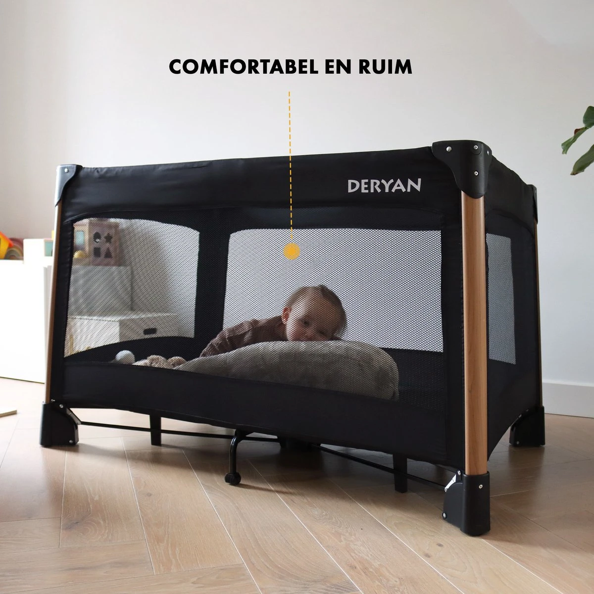 Deryan Luxe Campingbed Compleet - 120x60cm - Bodemverhoger - Verschoonblad - Opbergmand - Zwart 12 Deryan Luxe Campingbed Compleet - 120x60cm - Bodemverhoger - Verschoonblad - Opbergmand - Zwart - Afbeelding 10