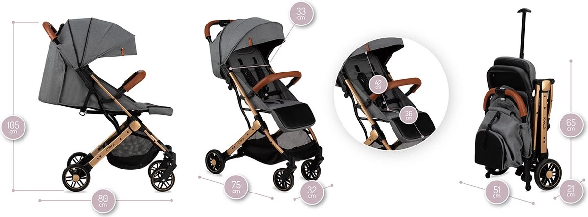MoMi Wandelwagen - Compacte Lichtgewicht Buggy - Estelle - Gray-Gold (geschikt Van 6mnd - 15kg) 11 MoMi Wandelwagen - Compacte Lichtgewicht Buggy - Estelle - Gray-Gold (geschikt Van 6mnd - 15kg) - Afbeelding 9