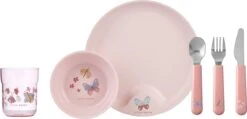 Mepal Mio – Kinderservies Set 6-delig – Bestaat Uit Een Bord, Schaaltje, Glas En Bestek – Flowers & Butterflies - Licht In Gewicht – Kan Tegen Een Stootje