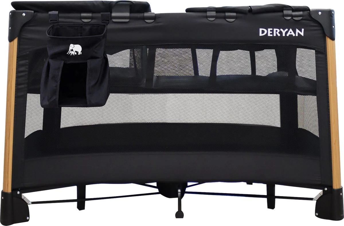 Deryan Luxe Campingbed Compleet - 120x60cm - Bodemverhoger - Verschoonblad - Opbergmand - Zwart 3 Deryan Luxe Campingbed Compleet - 120x60cm - Bodemverhoger - Verschoonblad - Opbergmand - Zwart