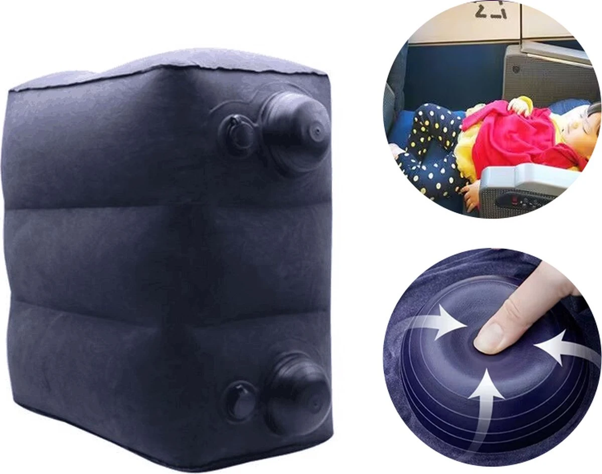 TDR-Opblaasbaar Voetkussen - 3 Hoogtestanden - Vliegtuigbedje - Blauw 3 TDR-Opblaasbaar Voetkussen - 3 Hoogtestanden - Vliegtuigbedje - Blauw