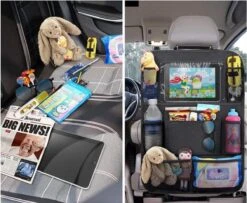 Merkloos Autostoel Organizer + Opvouwbare Mini Prullenbak Bundel - Musthave Voor Uw Autovakantie! - IPad/Tablet Houder - Opvouwbaar - Inklapbaar - Rugleuning - Auto Opbergsysteem - Kinderen - Waterafstotend - Prullenmand - Licht - Opberg - Universeel - Handig -Babyproducten Serie Winkel 1200x986