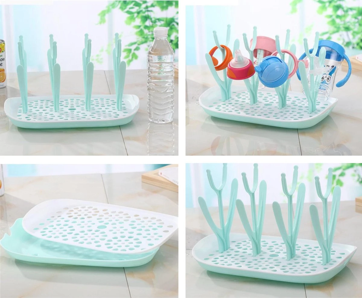 Flessen Droogrek Inclusief Borstelset - Afdruiprek Babyflessen Met Flessenborstels - Flessendroogrek Met Lekbak - Mint 4 Flessen Droogrek Inclusief Borstelset - Afdruiprek Babyflessen Met Flessenborstels - Flessendroogrek Met Lekbak - Mint - Afbeelding 2