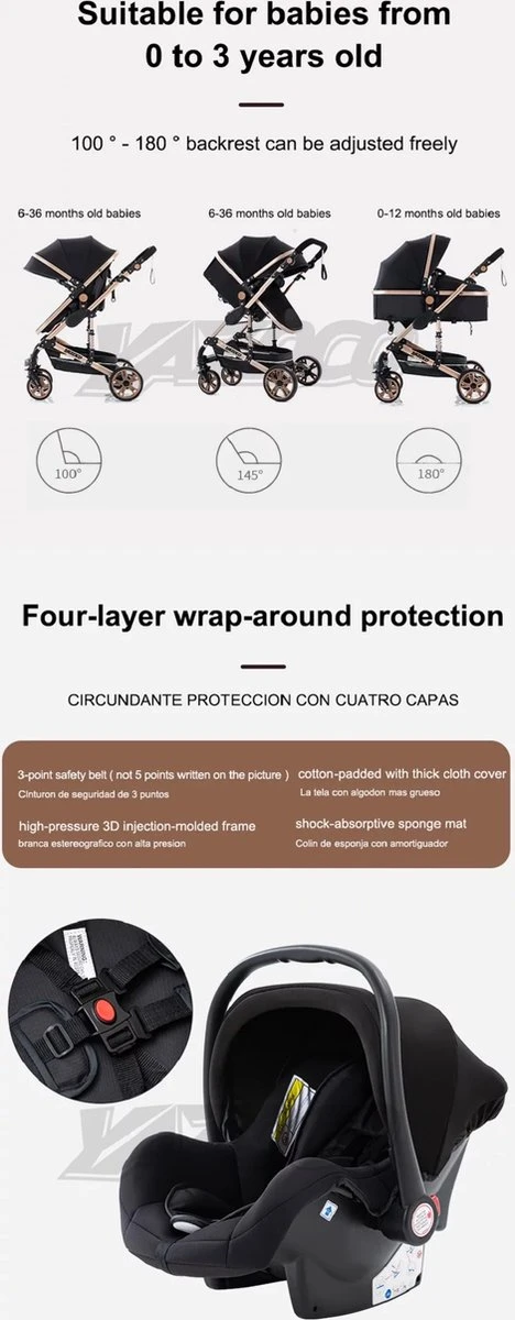 Merkloos Luxe Multi-functionele 3 In 1 Wandelwagen - Babywagen - Kwalitatieve Buggy - Opklapbare Kinderwagen - Licht En Flexibel 7 Merkloos Luxe Multi-functionele 3 In 1 Wandelwagen - Babywagen - Kwalitatieve Buggy - Opklapbare Kinderwagen - Licht En Flexibel - Afbeelding 5