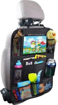 Merkloos Autostoel Organizer + Opvouwbare Mini Prullenbak Bundel - Musthave Voor Uw Autovakantie! - IPad/Tablet Houder - Opvouwbaar - Inklapbaar - Rugleuning - Auto Opbergsysteem - Kinderen - Waterafstotend - Prullenmand - Licht - Opberg - Universeel - Handig -Babyproducten Serie Winkel 659x1200