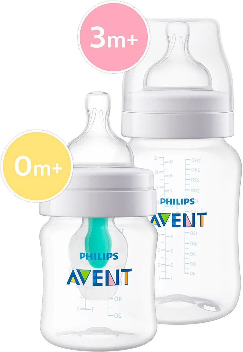 Philips Avent SCD809/01 Anti-Colic Combi Babyfles (125ml) + (260ml) Met AirFree Ventiel 3 Philips Avent SCD809/01 Anti-Colic Combi Babyfles (125ml) + (260ml) Met AirFree Ventiel