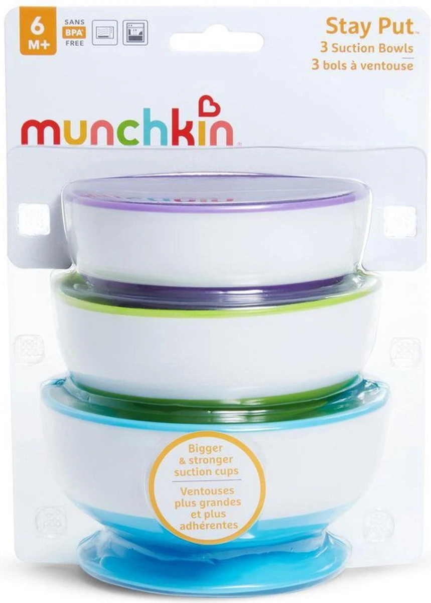 Munchkin 3 Stay Put Suction Bowls/ 3 Kommetjes Met Zuignappen 4 Munchkin 3 Stay Put Suction Bowls/ 3 Kommetjes Met Zuignappen - Afbeelding 2