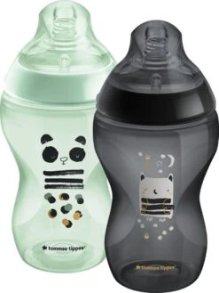 Tommee Tippee Closer To Nature - Zuigflessen - Normale Uitstroomsnelheid - Anti-colic Ventiel - 340 Ml - Verpakking Van 2 Stuks - Groen En Zwart