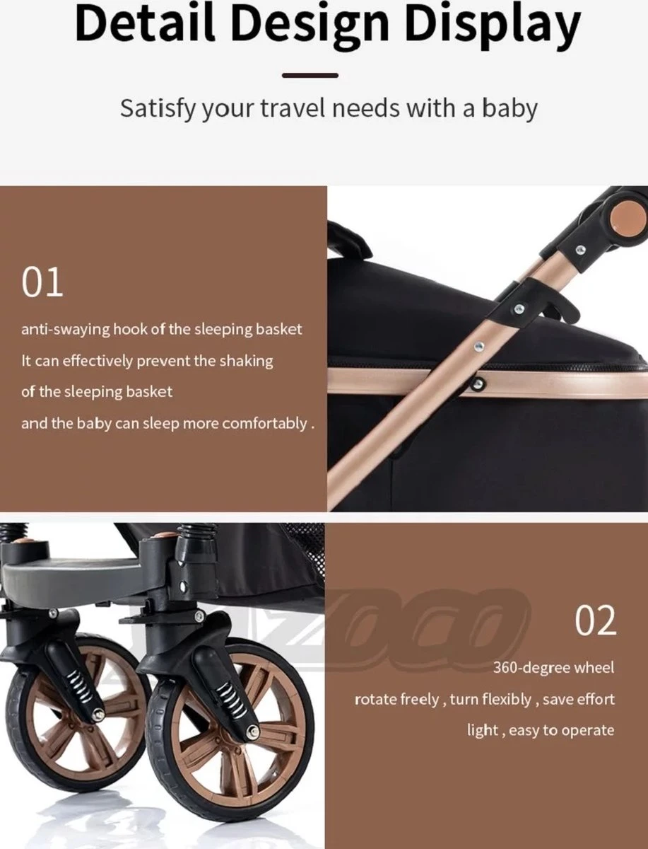 Merkloos Luxe Multi-functionele 3 In 1 Wandelwagen - Babywagen - Kwalitatieve Buggy - Opklapbare Kinderwagen - Licht En Flexibel 14 Merkloos Luxe Multi-functionele 3 In 1 Wandelwagen - Babywagen - Kwalitatieve Buggy - Opklapbare Kinderwagen - Licht En Flexibel - Afbeelding 12